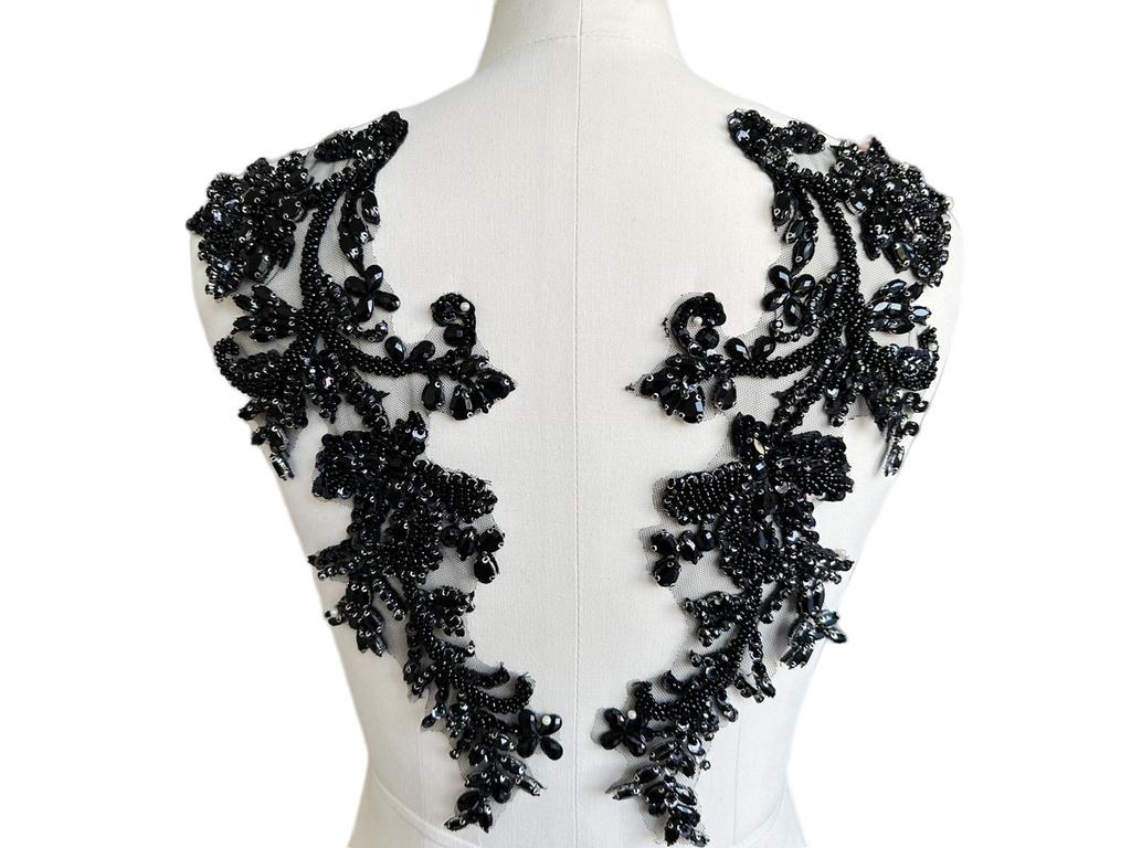 Handmade Vintage & Sexy Diamond Pattern Lace Applique 3D 3D Beaded Patches for Garment Dress Accessories Made From Mesh Fabric