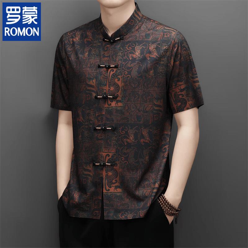 ROMON Men s New Chinese Style Short Sleeve Summer Print Shirt 180
