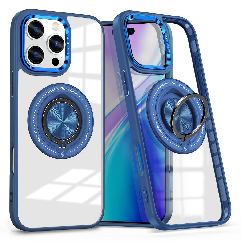 For iPhone 16 Pro Max Case Magnetic Ring Holder Kickstand PC+TPU Phone Cover