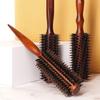 Boar Bristle Round Hair Brush Ergonomic Wooden Handle Men Women Hair Straightening Curling Volumizing Detangling Styling Comb