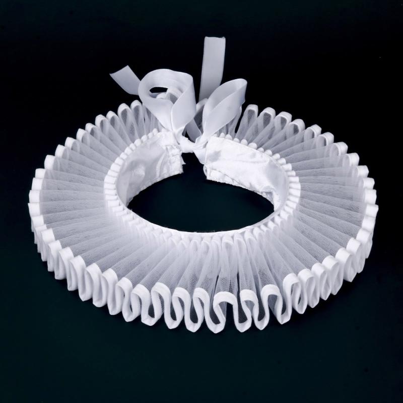 Kinder Elisabethanische Weiße Netz Halskrause Clown Cosplay Kostüm Verstellbarer Rüschen Falschkragen für Partys Festliche Veranstaltung