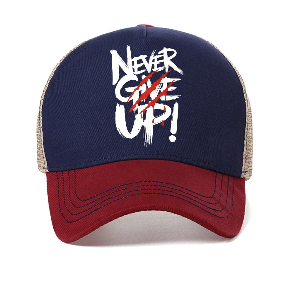 Slogan-Aufdruck Gib niemals auf! Buchstaben Basecap Unisex Crew Neck Perfekter Sommer Freizeit Hut Mode Unisex Mesh Snapback Hüte