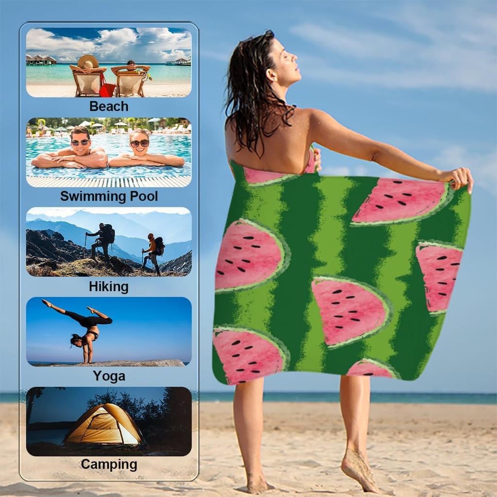 Microfiber Fruit Beach Towels Sand Free Quick Dry Lightweight Travel Bath Towels Large Oversized,Sweet Watermelon Pool Towels