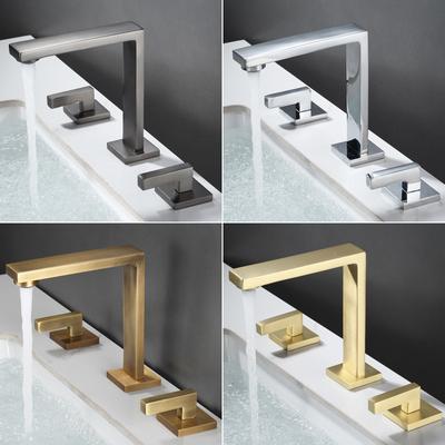 Gebürstetes Gold Beckenarmatur Vollmessing Schwarz Badezimmerarmatur Antike Waschbeckenarmaturen 3-Loch Heiß- und Kalt Wasserfallarmatur Wasserhahn