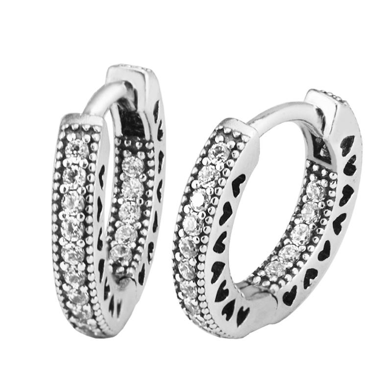 Authentische 925 Sterling Silber Pave Herz Creolen für Frauen Edlen Schmuck Trendige Silber S925 Ohrringe