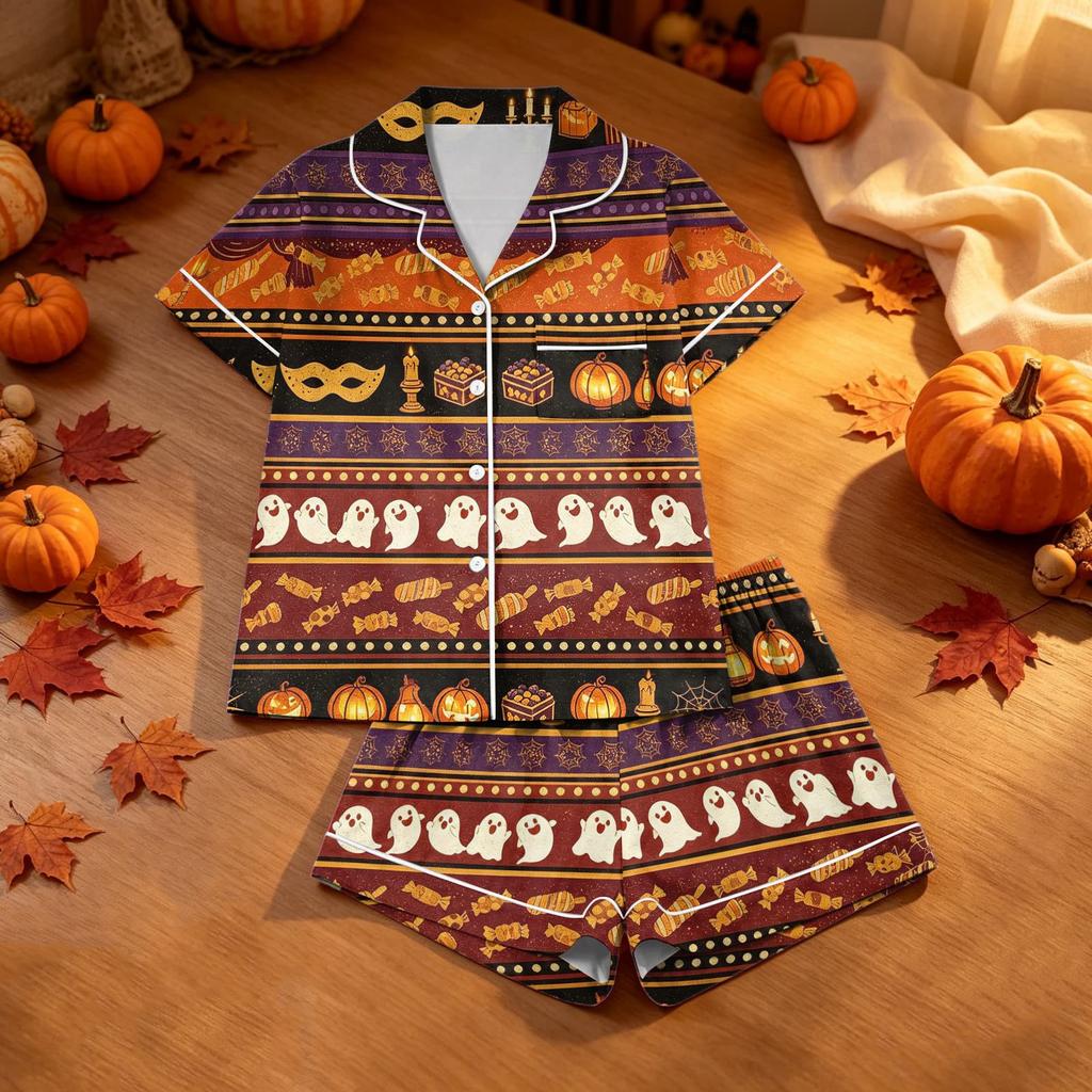 Women's Halloween Print Pajama Set Two-Piece Comfortable Sleepwear