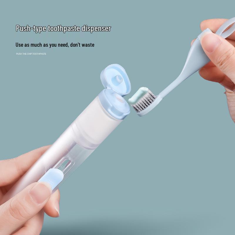 Portable All-in-One Travel Toothbrush & Toothpaste Set - Compact Folding Design for Office or On-the-Go