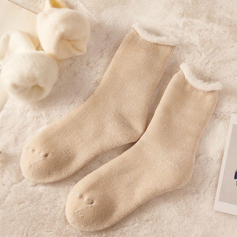 Women's Thick Plush Wool Winter Socks - Rolled Hem, Warm Terry Loop Style