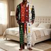 Men's Christmas Pajama Set with Button Down Shirt and Straight Leg Pants, Casual Print Sleepwear Two Piece Outfit, Festive Holiday Loungewear