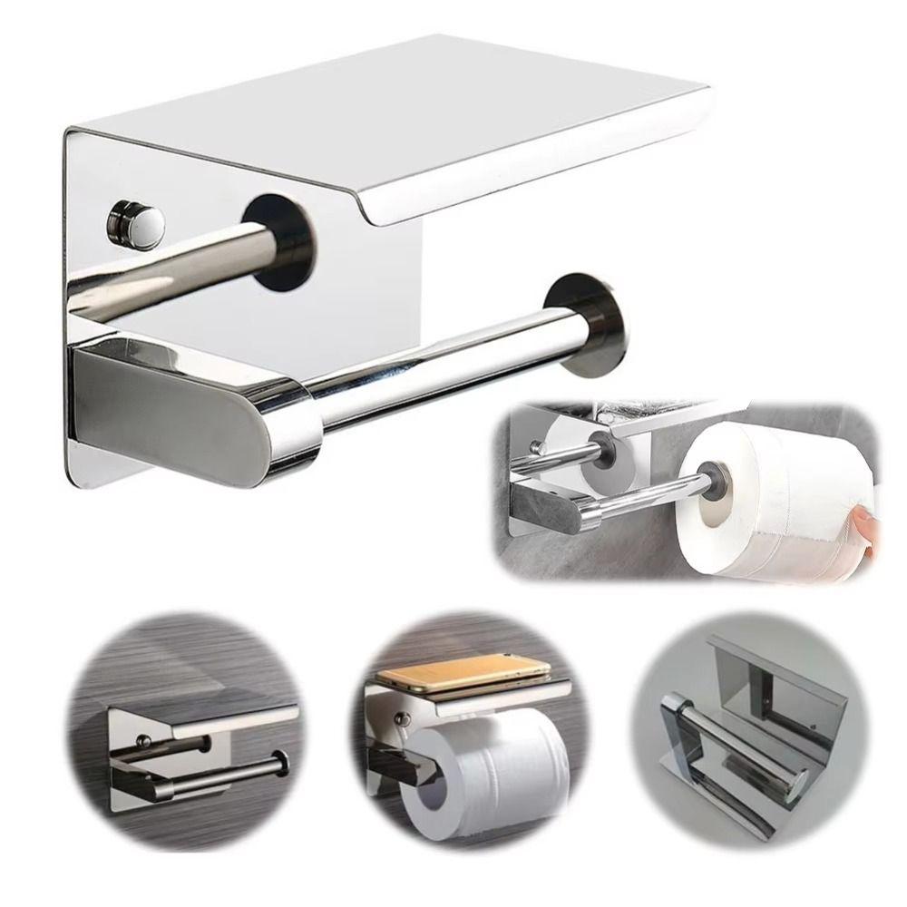 With Phone Holder Paper Towel Stand Wall Mounted Floating Paper Shelf Toilet Paper Holder  Bathroom
