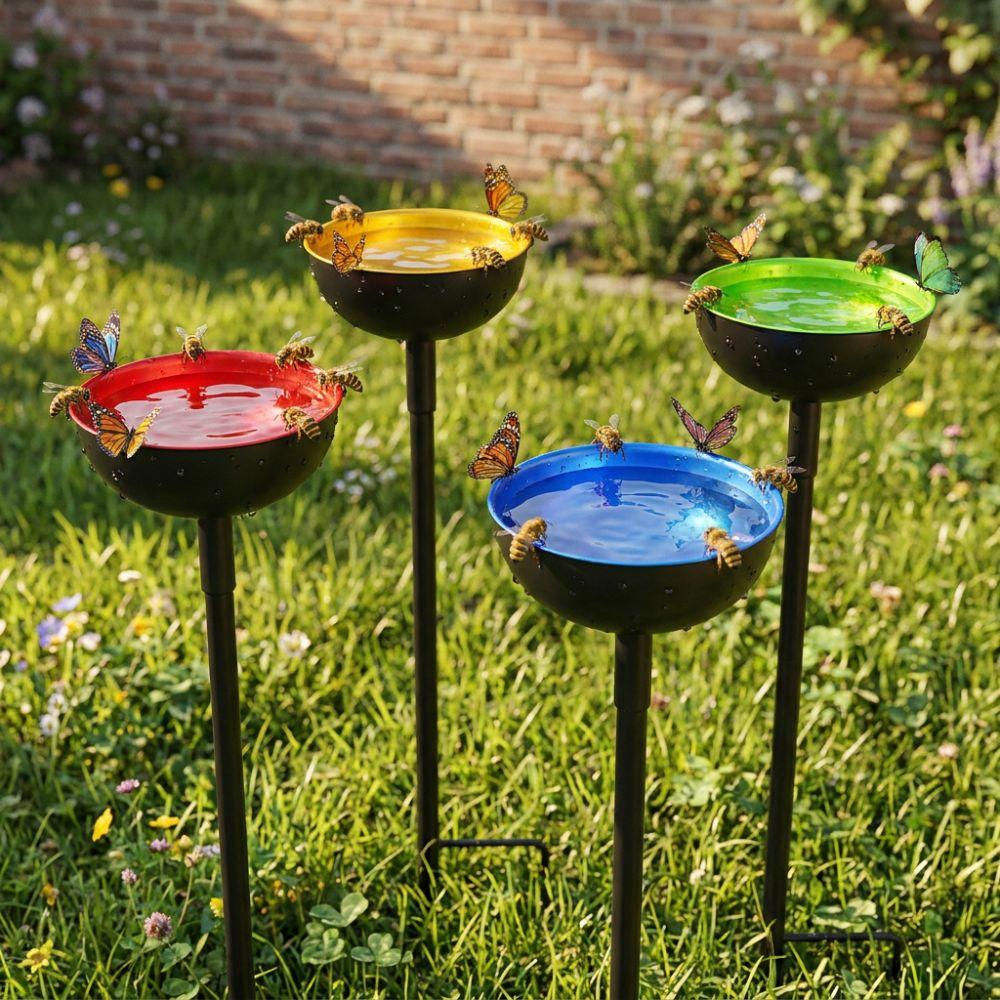 Ground Insert Butterfly Bath Bowl Rustproof Garden Rain Catcher  Yard Art Decor