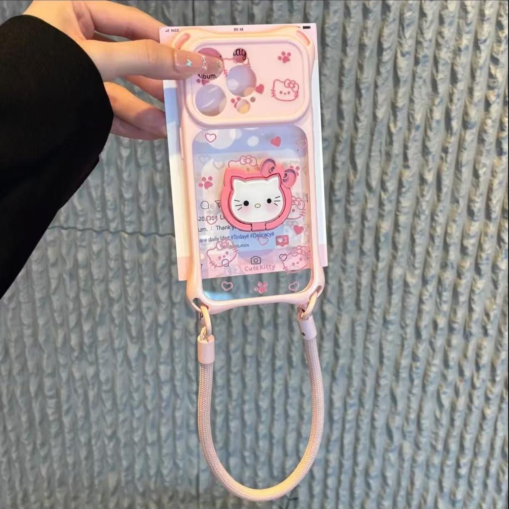 Cat bracket four-corner lanyard shell is suitable for Apple 11 mobile phone iphone11promax transparent dopamine hard shell
