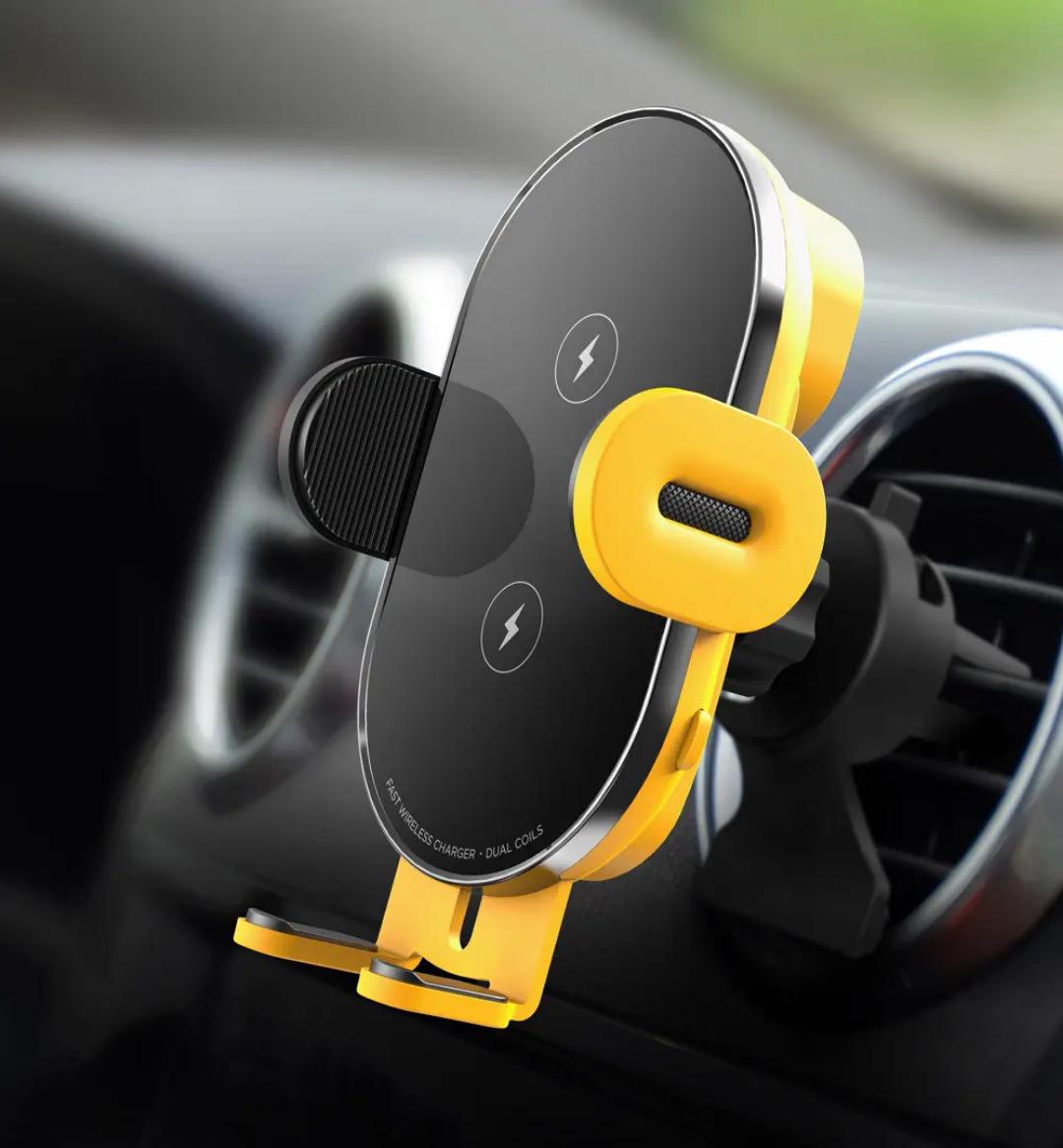 

15W Dual-Coil Wireless Car Charger Phone Holder for Galaxy Z Flip жовтий