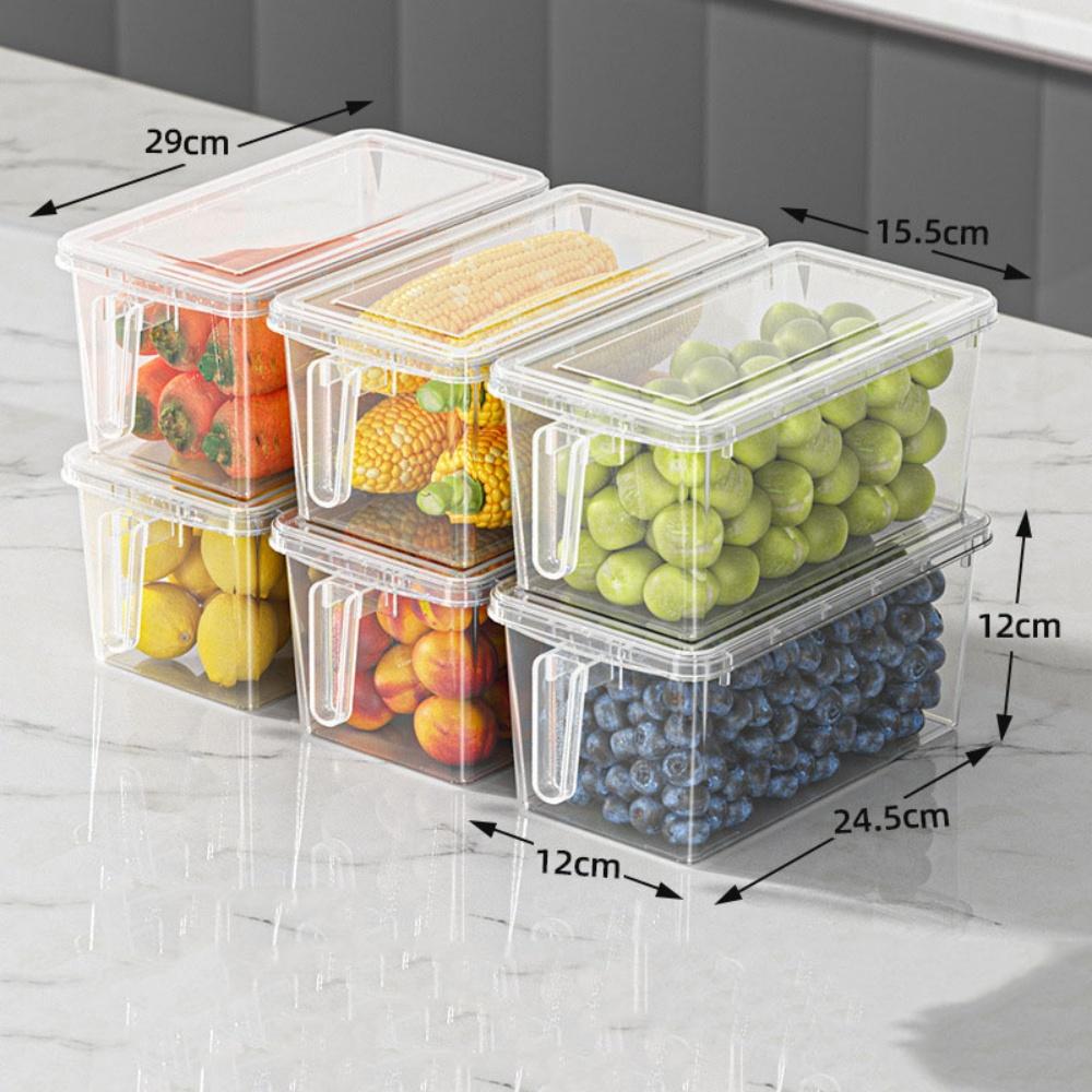 Stackable Food Grade Refrigerator Storage Box With Handle Airtight Fridge Organizer Bins For Food Kitchen Pantry Freezer
