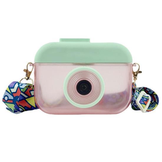 

400ML Cute Camera Shape Water Cup Kids Water Bottle With Straw Drinking Water Jug with Adjustable Shoulder Strap for Girls