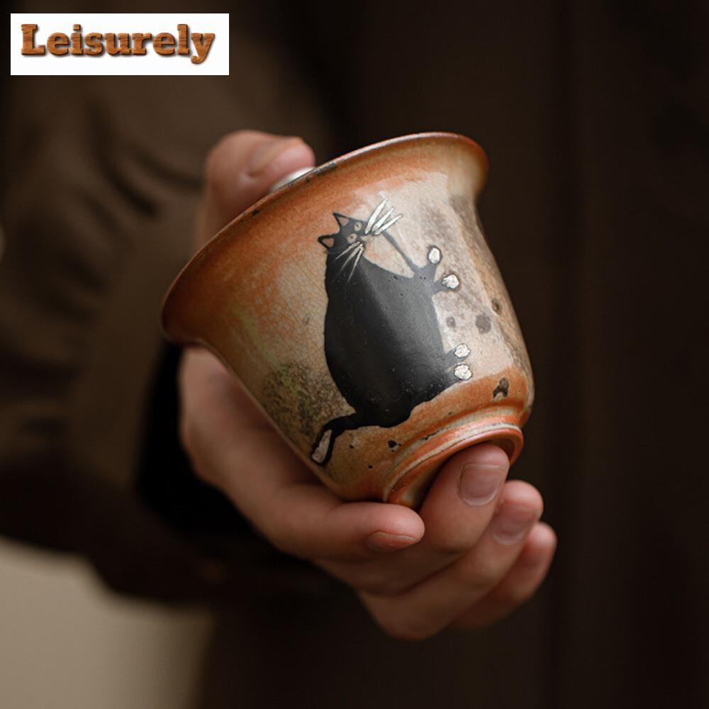 100ml Hand-painted Silver Kiln Change Gaiwan Wood-fired Porcelain Zhiye Cat Tea Tureen Tea Making Cover Bowl Tea Drinkware Gift