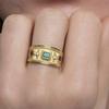 San Jie European & American Wide Band Retro Court Style 18k Gold-Plated Ring with Zirconia