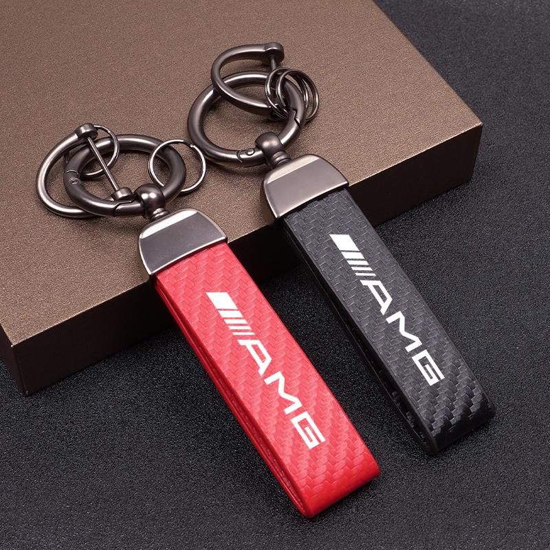 1Pcs Carbon Fiber Leather Car Keychain Key Ring Chain For Mercedes Benz AMG GLC GLE W204 W206 W205 W203 W211 W212 W213 W210 W169 DY6