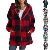 Damen Casual Plüsch Langarm Plaid Kapuzenreißverschluss mit Tasche Lose Mantel