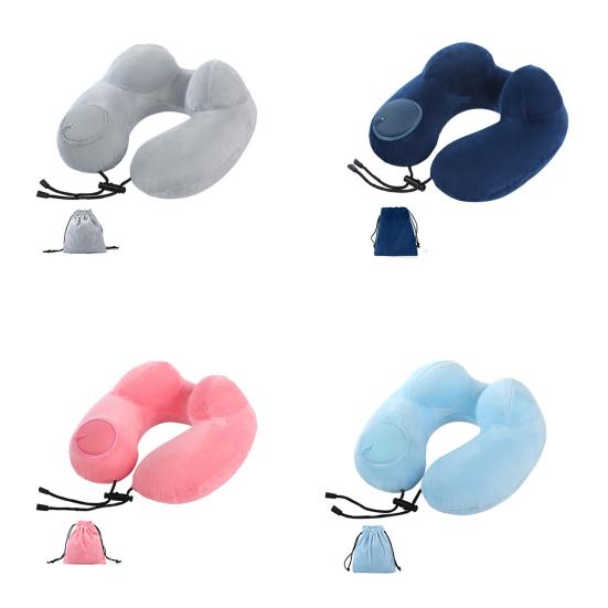 Inflatable Pillow U-Shaped Neck Support Full Filling Portable Nap Cushion Inflatable Headrest Cushion with Storage