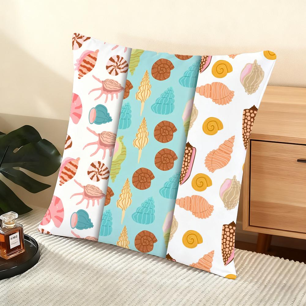 Seashell Pattern Cushion Cover Soft Short Plush Pillow Cover Smooth Cozy Texture Aesthetic Cushion Case Home Decor