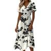 Women's Fashion Casual V Neck Waist Cinched Floral Print Short Sleeve Midi Dress for Everyday Wear and Outdoor Activities