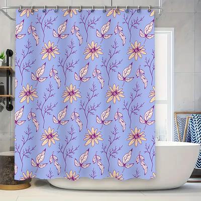 Beautiful Floral Shower Curtain with Purple Leaves for Bath Decor Waterproof Fabric Bathroom Curtains In Multiple Sizes