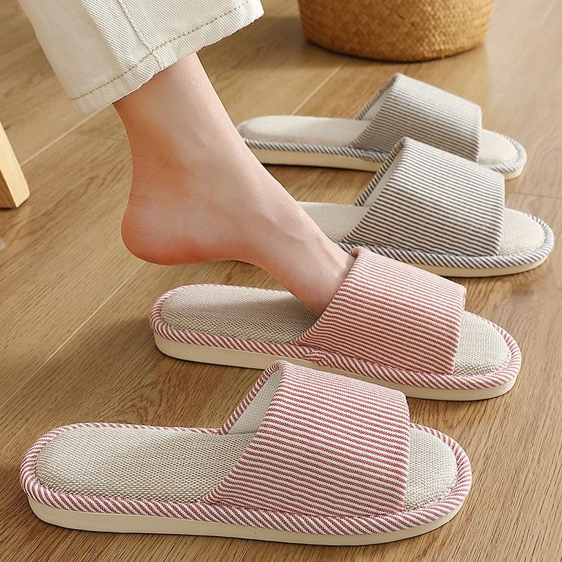Damen Baumwoll-Leinen Anti-Rutsch Hausschuhe - Schweißabsorbierende Indoor-Schuhe für alle Jahreszeiten