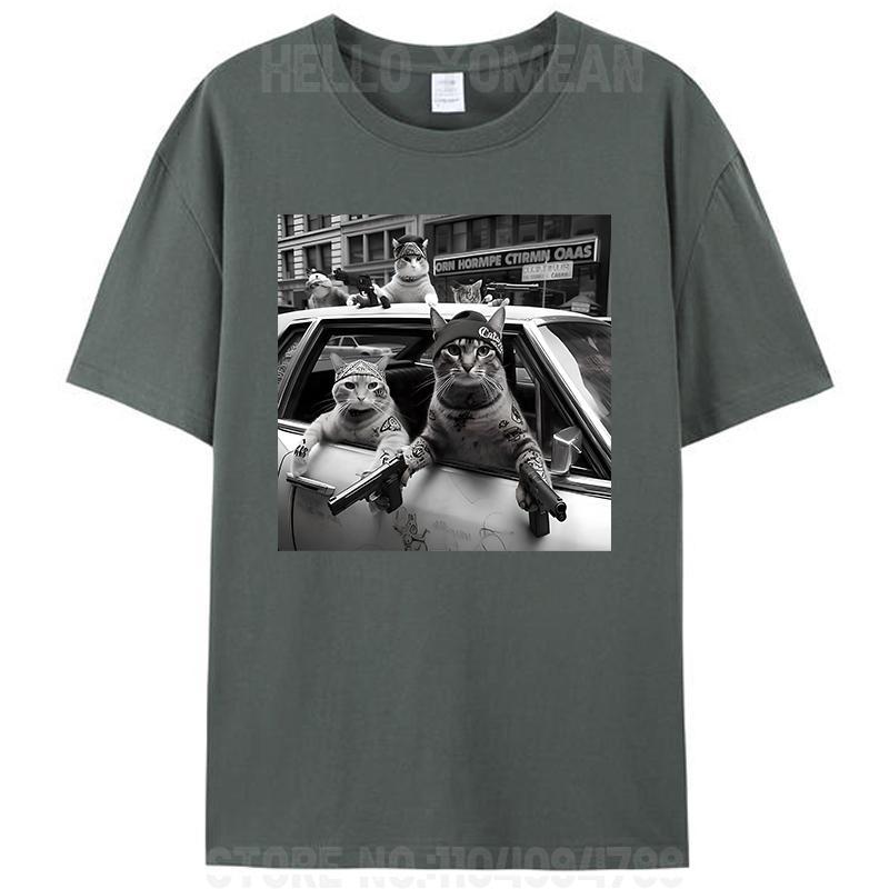 Funny Gangster Cats Street Cat Design Women Men's Cotton T-Shirt Tee Shirts Tops