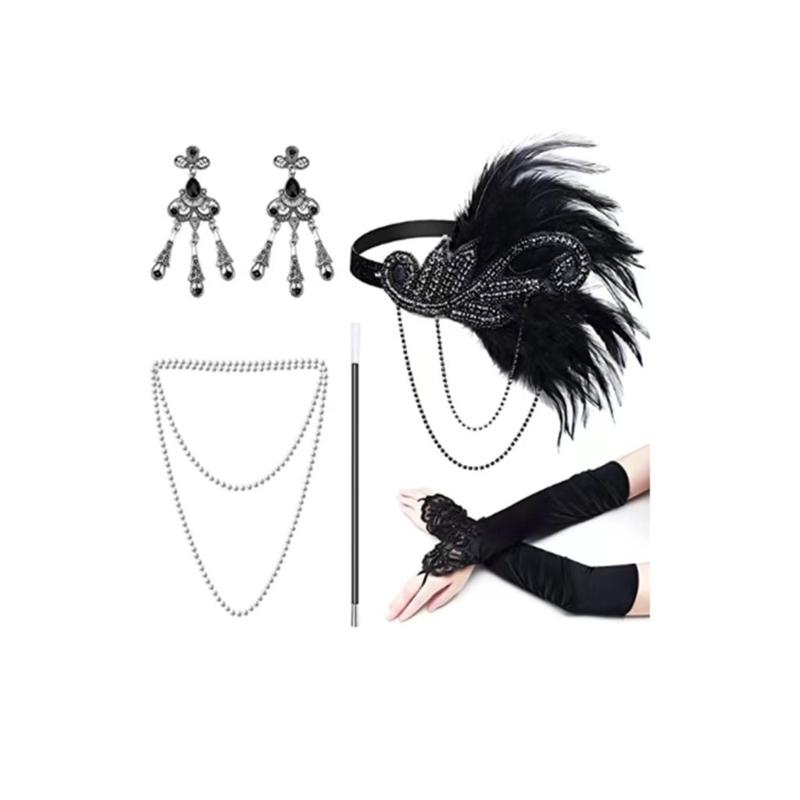 Sparkling Rhinestone Headwear Feathered Headgear Set Alluring Feathered Headband Comfortable for Halloween Singles Party