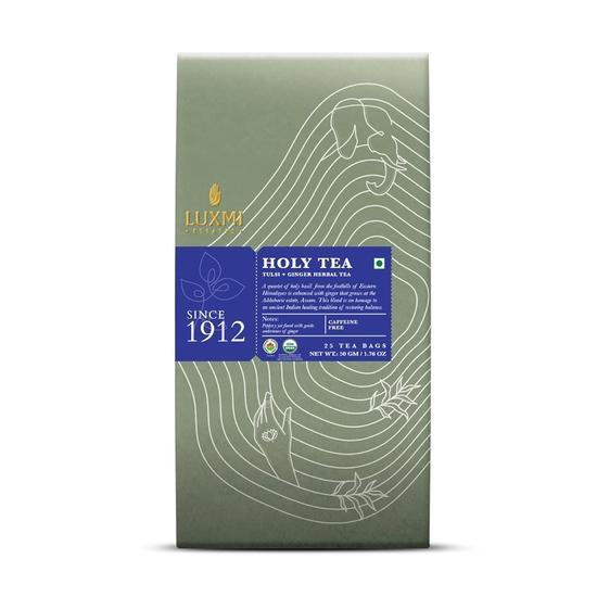 Luxmi Estates Holy Tea 25 Tea Bags (50g) Pack | Certified Organic Tulsi Tea|Decaffeinated|Immunity Booster|Digestion|Herbal Calming Chai