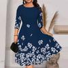 Summer O-neck 45720 Sleeve Midi Dress Butterflies Flower Printing Waist Tight Loose