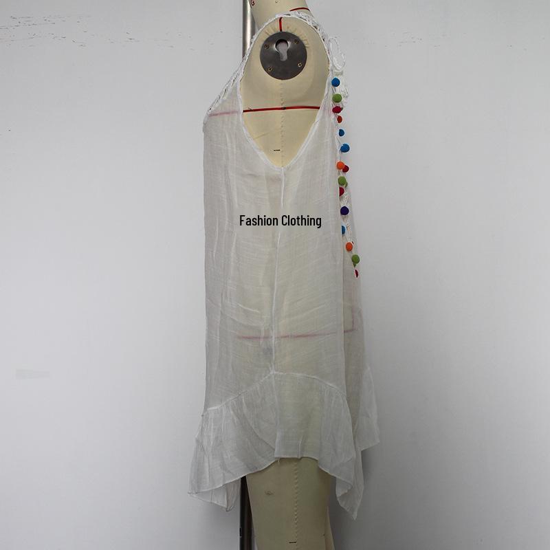 Colorful Ruffle V-Neck Crocheted Patchwork Bikini Cover-Up Skirt