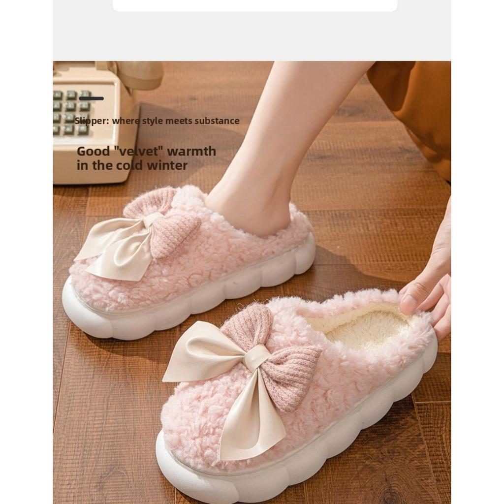 Cute Butterfly Cotton Slippers for Autumn and Winter, Women's Warm Indoor Home, Thick Soled Woolen Slippers