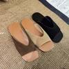 Sheepskin Version~ Korean Version of Simple V-mouth Square Head One-word Slippers Women's Outer Wear Summer New Holiday Flat Sandals