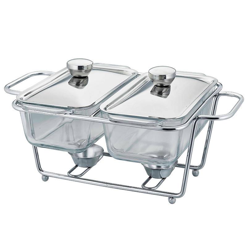 Household Rectangular Hot Pot Stove Restaurant Glass Buffet Stove Single Two Three Grid Food Heating Containers