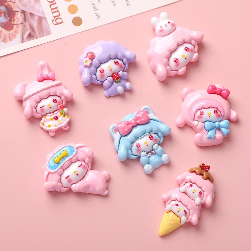 10 Pcs Cute Surface Cartoon Pink Little Sheep Ice Cream Resin Scrapbook Diy Jewelry Wedding Children Hairpin Accessories A66