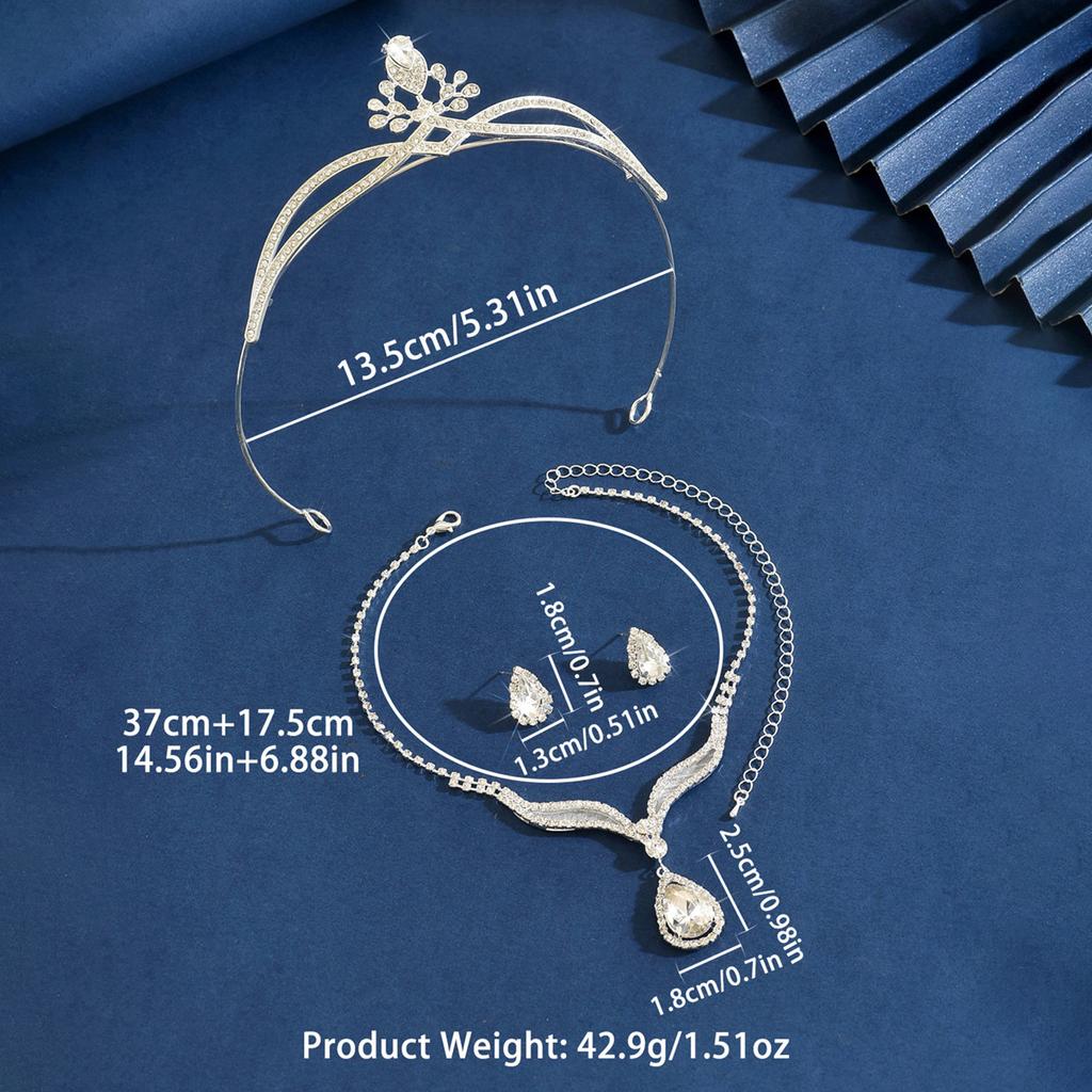 High-End Light Luxury Jewelry Set Three-Piece Set, Wedding Bride Exquisite Headgear, Earrings, Necklace, Crown Accessories