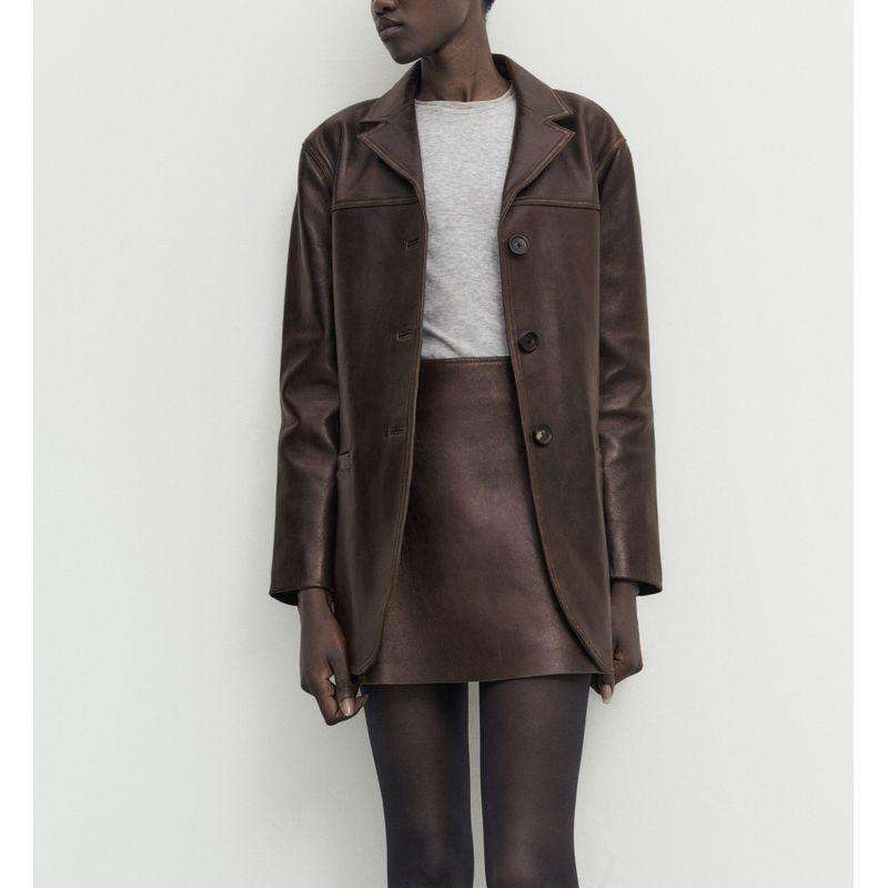 Fall and Winter New Arrival Women's Clothing Old Money Style Leather Suit Outwear 0471273 Mini Skirt 0530874