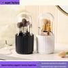 Vertical Stripe Rotating Makeup Brush Holder with Dustproof Lid - Storage for Lipstick, Loose Powder, and Vanity Table Essentials