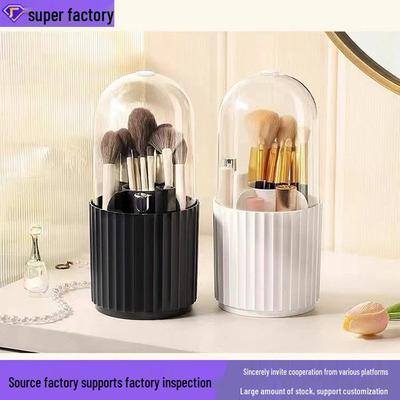Soporte Giratorio para Brochas de Maquillaje con Rayas Verticales y Tapa Antipolvo - Almacenamiento para Labiales, Polvos Sueltos y Esenciales de Tocador