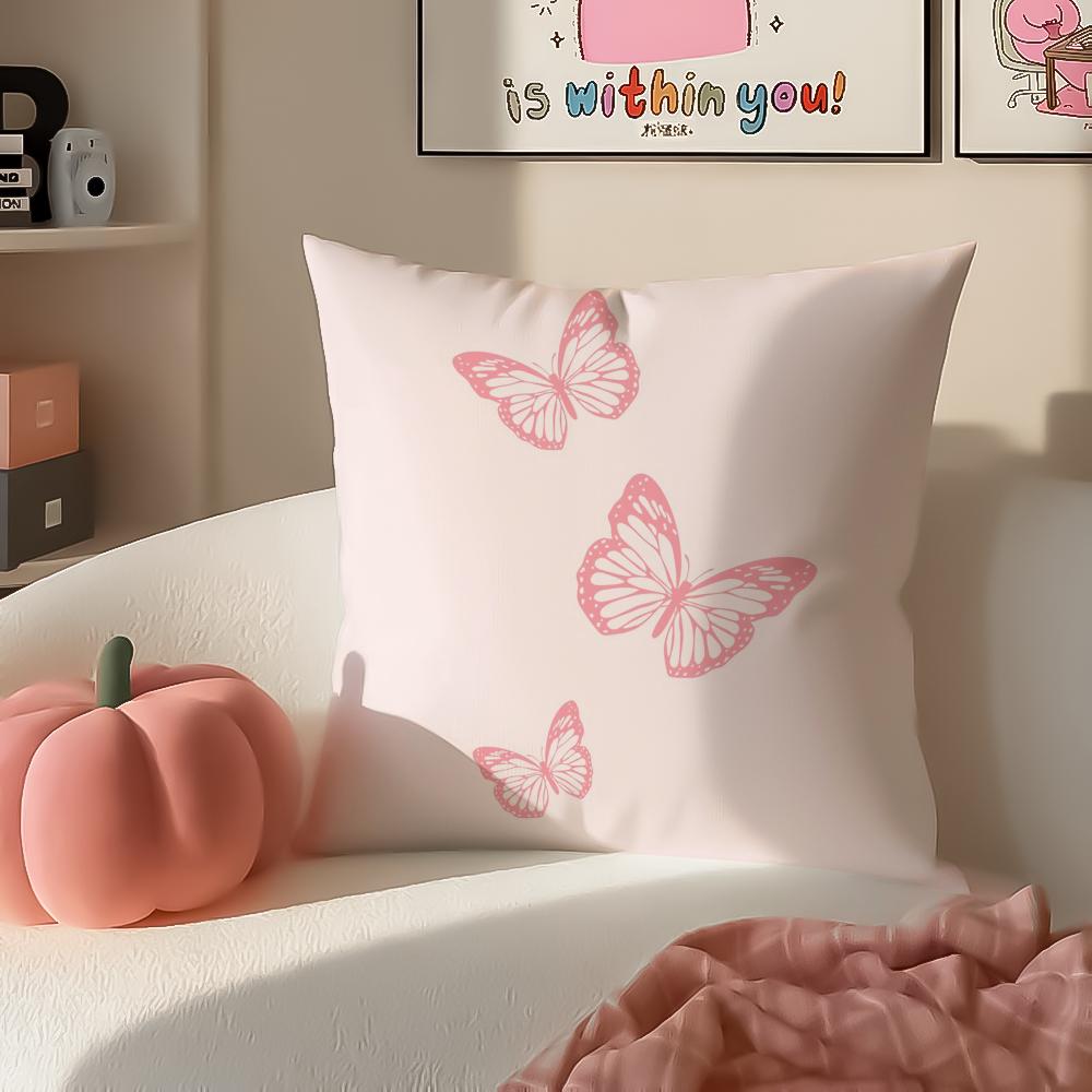 Sweet Girly Floral Art Pink Bow Cherry Pattern Cushion Cover Pillowcase Short Plush Invisible zipper Room Sofa Cushion Cover