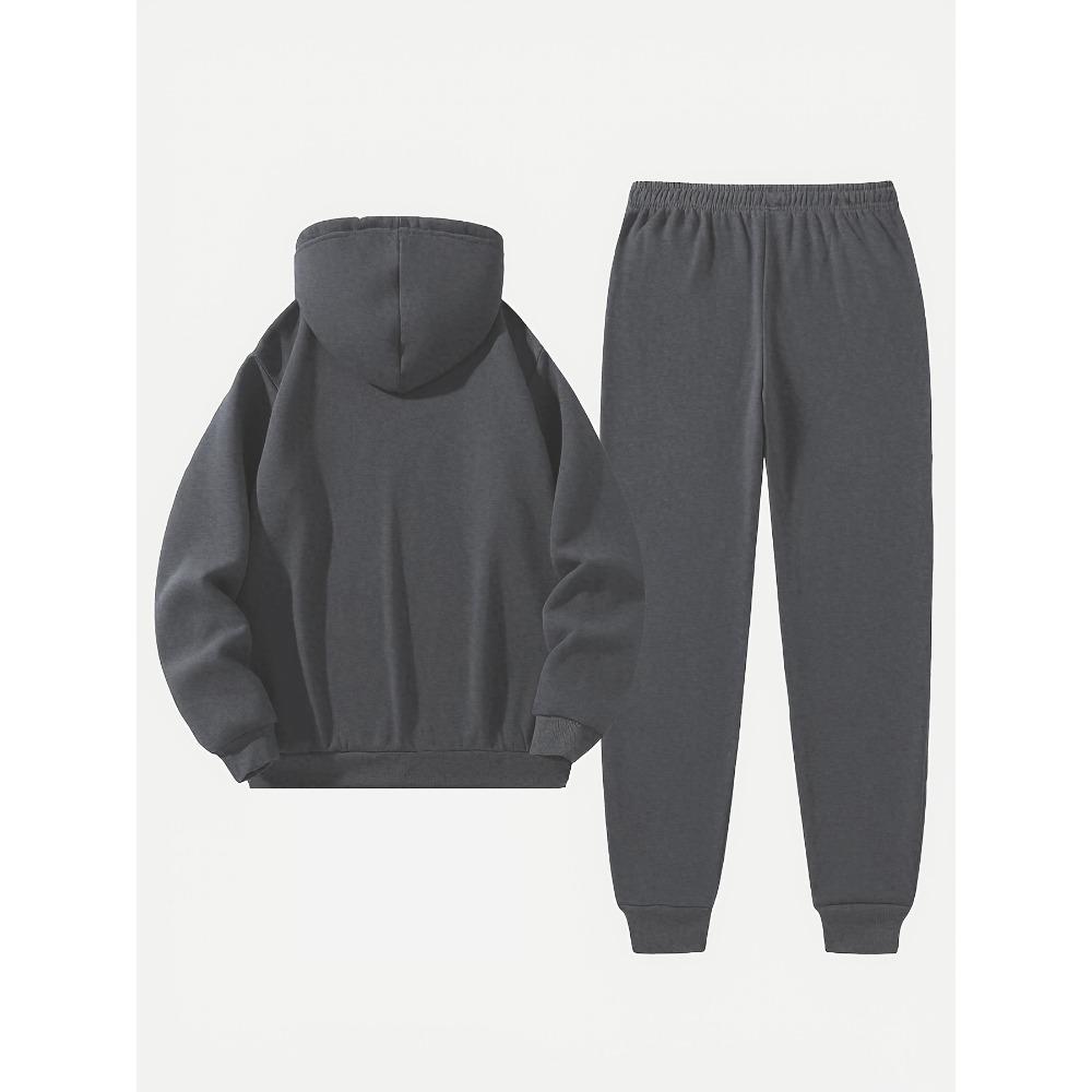Boston Print Men's Two Piece Set, Casual Long Sleeved Hooded Sweatshirt and Sweatpants Set, Suitable for Winter and Autumn Wear, Sportswear Set