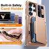 With Card Holder Sliding Camera Cover And Stand For Samsung Galaxy S25 Ultra Phone Case, Anti-Fall PC+TPU Wallet Case-Champagne