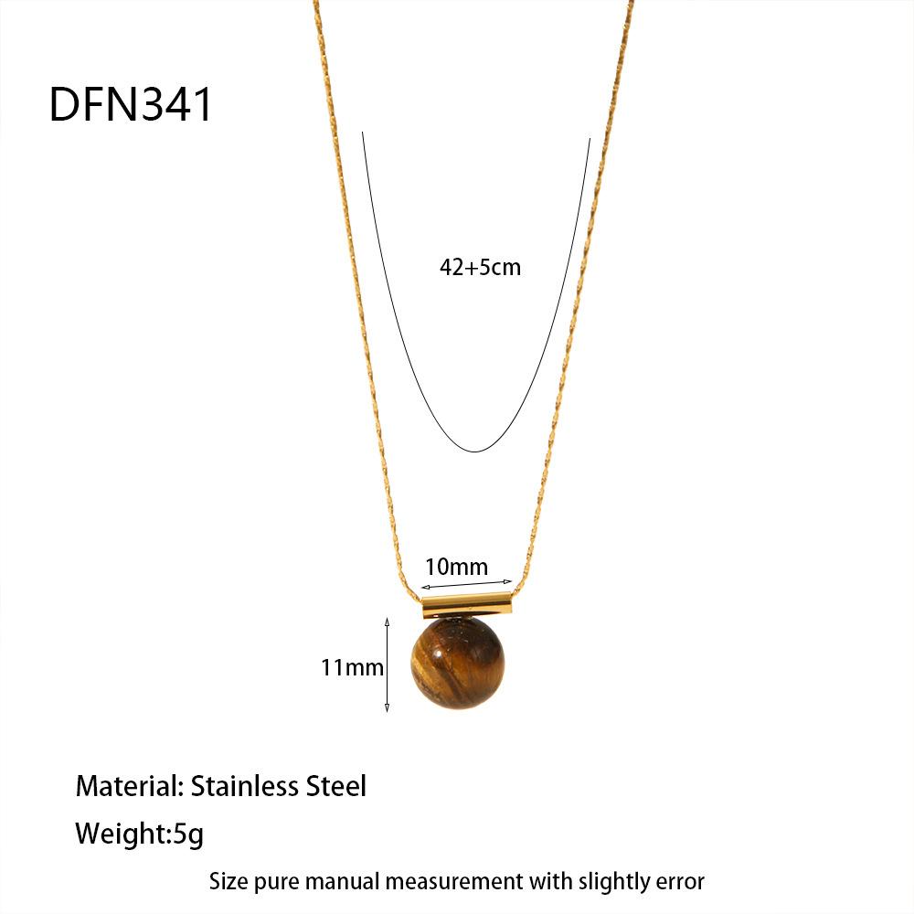 Trendy Stainless Steel Tiger Eye Stone Geometric Pendant Necklace for Women Fashion Jewelry