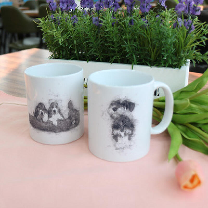 ib267-Design Mug 2p-Black and White Puppy