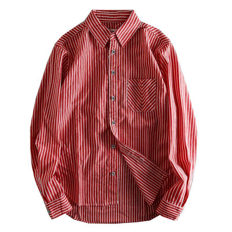 First-Line Brand Cut the Tag Off Men's Foreign Trade Goods Export Overplus Order Clearance Stripe Long Sleeve Shirt All-Matching Men's Shirts