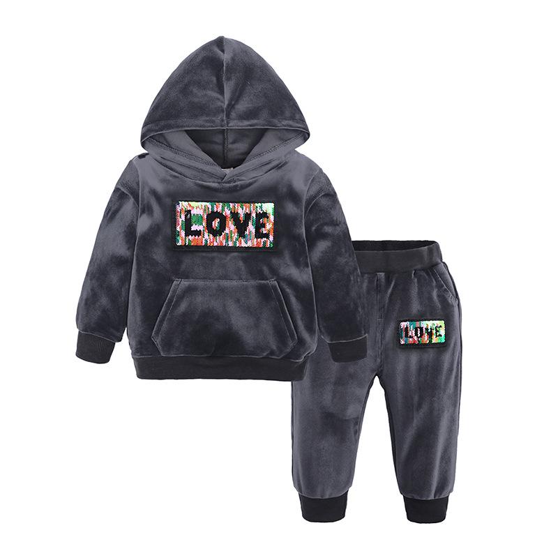 Gold Velvet Children's Autumn/Winter Two-Piece Set for Boys and Girls - Trendy Sweatshirt Outfit