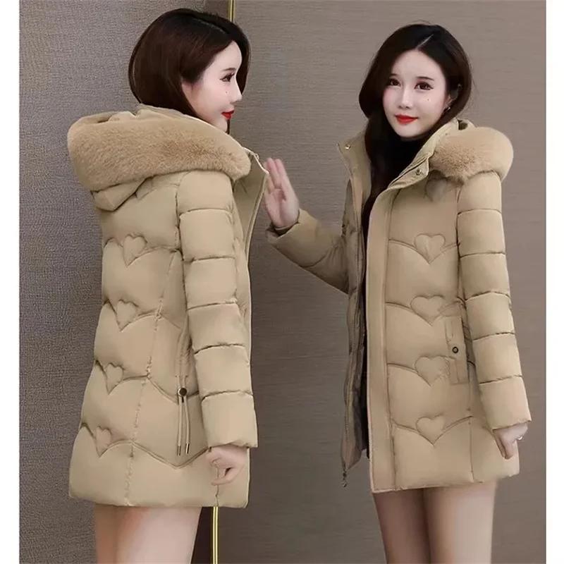 Women Down Cotton-Padded Jacket Women Long Winter Parkas Thick Fashion Outwear High-End Hooded Warm Cotton Padded Coat Female