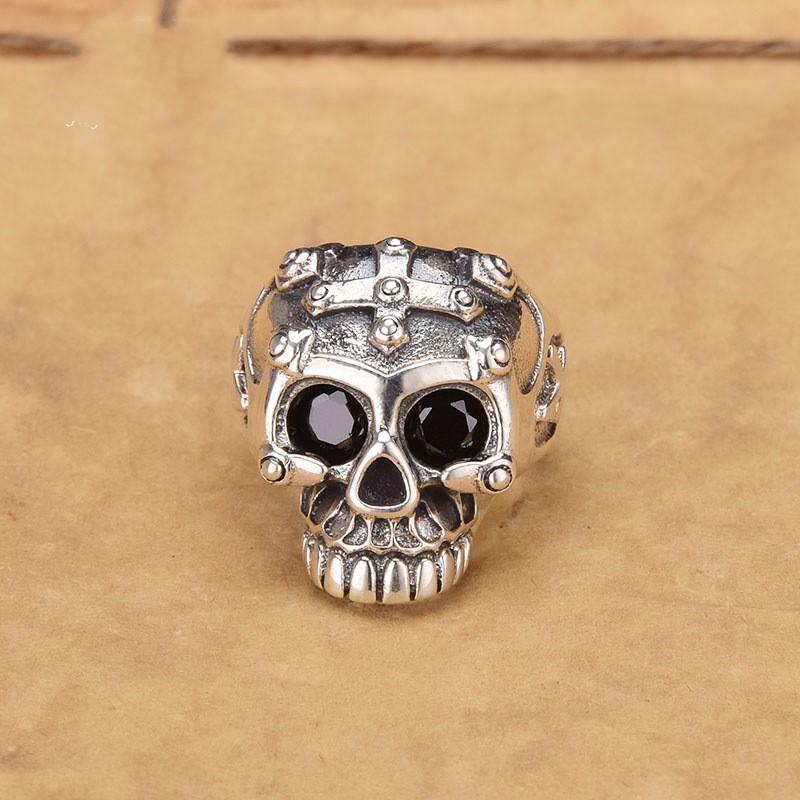 Adjustable Open Skull Ring Men Women Sterling Vintage Punk Gothic Minimalist Couple Jewelry